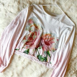 Taylor Swift Lover era cropped long sleeve shirt, floral, pink ombre, Large